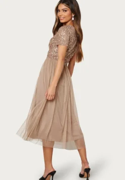 Short Sleeve Sequin Embellished Midi Dress