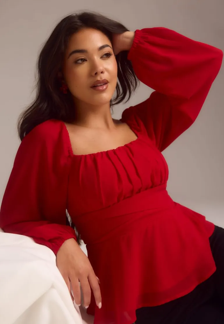 Square Neck L/S Georgette Blouse