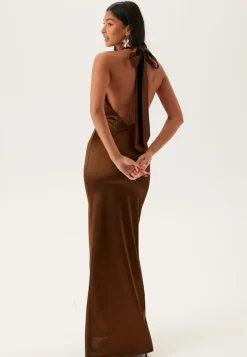 Stretch Satin Halterneck Gown