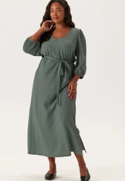 Structured Puff Sleeve Midi Dress