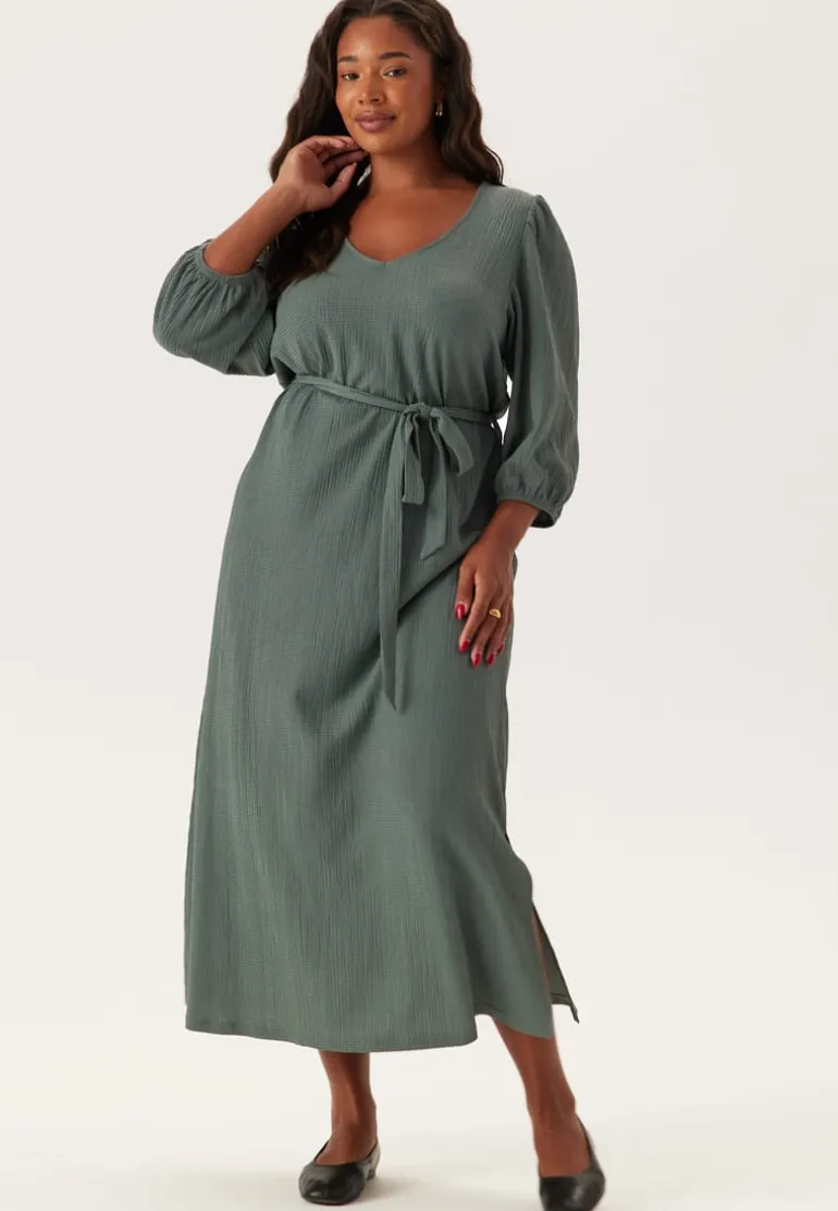 Structured Puff Sleeve Midi Dress