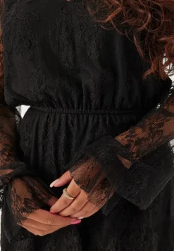 Tiered Puff Sleeve Lace Midi Dress