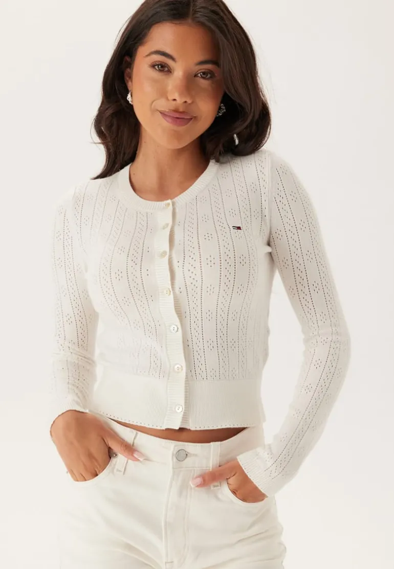 Tjw Pointelle Crew Neck Cardigan