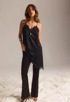 Viscose Satin Lace Mini Dress