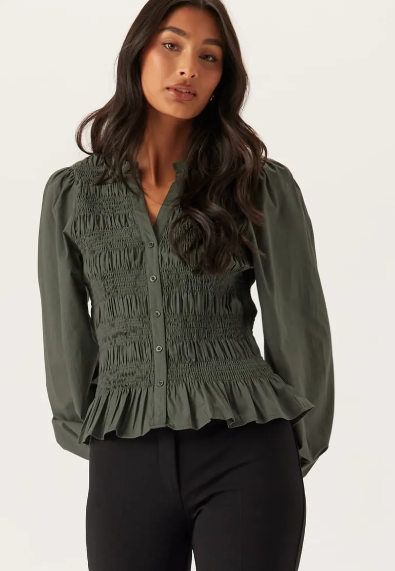 V-neck Cotton Smock Blouse