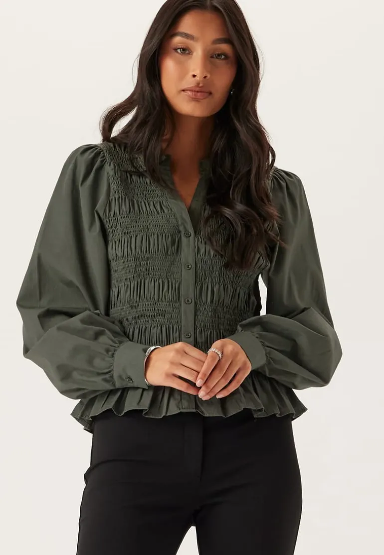 V-neck Cotton Smock Blouse