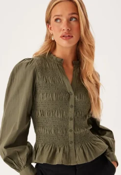V-neck Cotton Smock Blouse