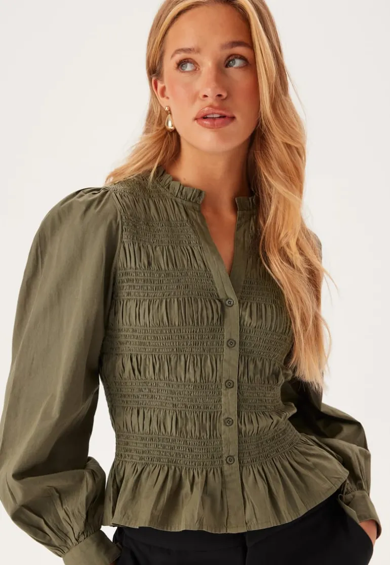 V-neck Cotton Smock Blouse