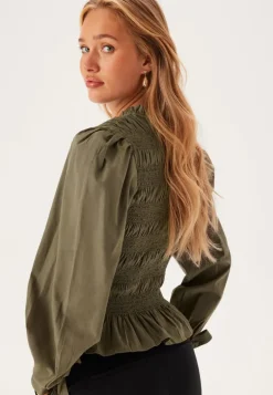 V-neck Cotton Smock Blouse