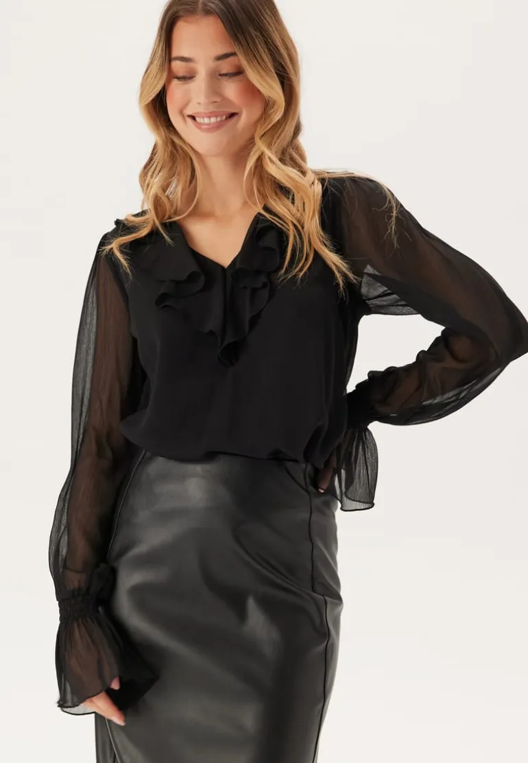 V-neck Frill L/S Chiffon Blouse