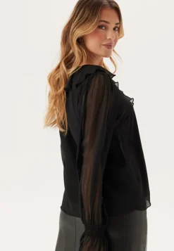 V-neck Frill L/S Chiffon Blouse