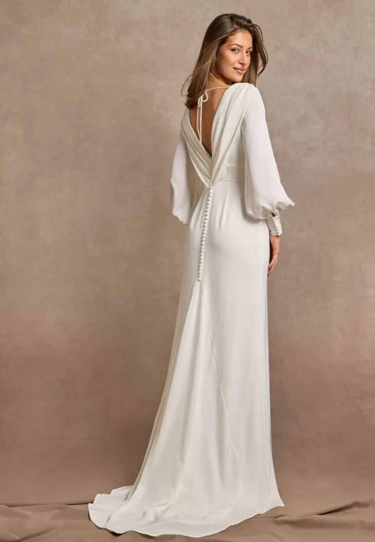 Waterfall Back Satin Wedding Gown