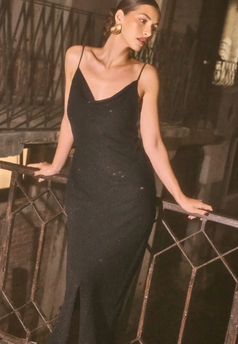 Waterfall Embellished Slip Ankle Dress